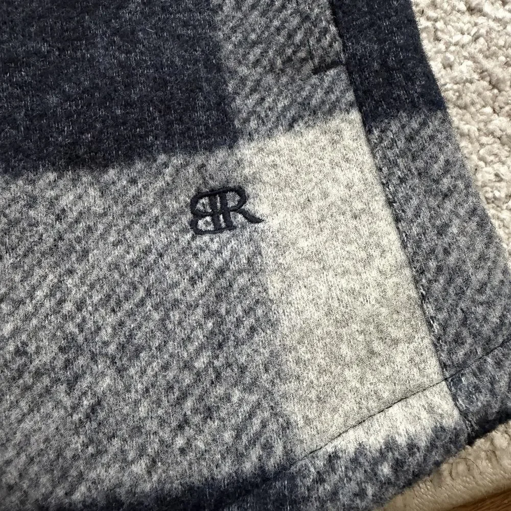 Banana Republic Jacket Mens L Gray Blue Buffalo Plaid Lined Shirt Jacket
